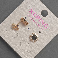 Сережки пусети кульчики Xuping з білими та чорними стразами d- 8,5мм+- позолота 18к