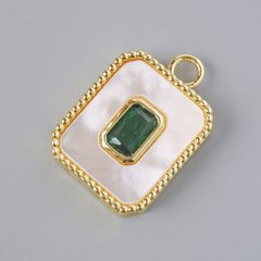 Кулон Перламутр та зелений кристал, золотистий колір металу d-20х14мм купити біжутерію дешево в інтернеті