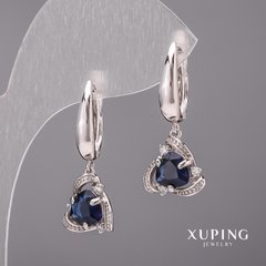 Сережки Xuping з синіми каменями 12х28мм Родій купити біжутерію дешево в інтернеті