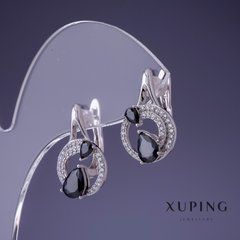 Сережки Xuping 20х12мм родій з чорним каменем