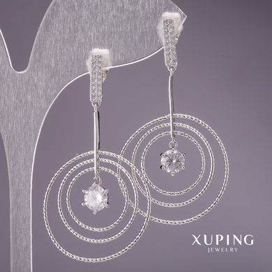 Сережки Xuping з білими каменями 45х27мм родій купити біжутерію дешево в інтернеті