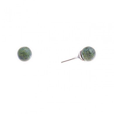 Сережки-пусети Кулька зелений Змійовик (прес), метал під срібло, 8мм купити біжутерію дешево в інтернеті