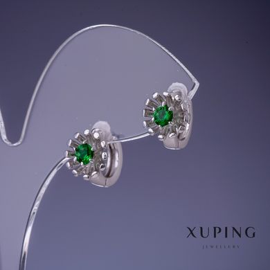 Сережки Xuping Квітка з зеленими вставками 11х10мм родій купити біжутерію дешево в інтернеті