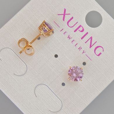Сережки пусети Xuping з фіолетовим кристалом d-7мм+- Позолота 18К купити біжутерію дешево в інтернеті