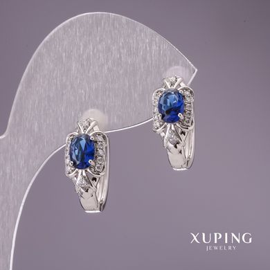 Сережки Xuping з синіми каменями 18х8мм родій купити біжутерію дешево в інтернеті