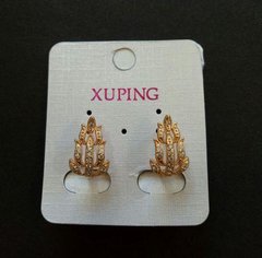 Сережки Xuping позолота Листики 18к з білими каменями 17х11мм купити біжутерію дешево в інтернеті