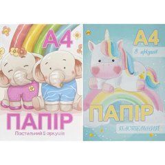 Від 10 шт. Кольоровий папір А4 8арк. (8кол.) односторонній, крейдований, 80 г/м&sup2;, скоба "Пастель" ТМ Тетрада ТЕ11949