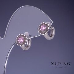 Сережки Xuping Квітка з рожевими вставками 11х10мм родій купити біжутерію дешево в інтернеті