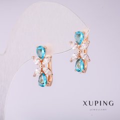Сережки Xuping з блакитними каменями 17х9мм позолота купити біжутерію дешево в інтернеті