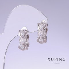 Сережки Xuping з білими цирконами L-17мм s-8мм родій купити біжутерію дешево в інтернеті