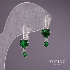 Сережки Xuping із зеленими каменями 24х8мм родій купити біжутерію дешево в інтернеті