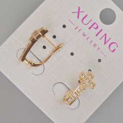Сережки Xuping "Хрест" з білими стразами d-17х8мм+- Позолота 18К купити біжутерію дешево в інтернеті