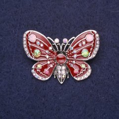 Брошка Метелик зі стразами хамелеон бордова емаль 38х28мм сріблястий метал купити біжутерію дешево в інтернеті