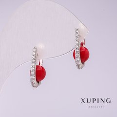 Сережки Xuping з червоними перлами Майорка 6х17мм родій купити біжутерію дешево в інтернеті