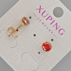 Сережки пусети Xuping з червоним кристалом d-7мм+- Позолота 18К купити біжутерію дешево в інтернеті