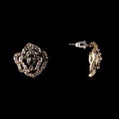 Сережки-пусети Троянди, темні стрази, метал під золото, 20мм купити біжутерію дешево в інтернеті