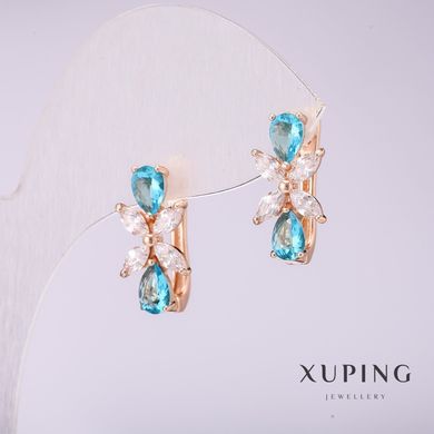 Сережки Xuping з блакитними каменями 17х9мм позолота купити біжутерію дешево в інтернеті