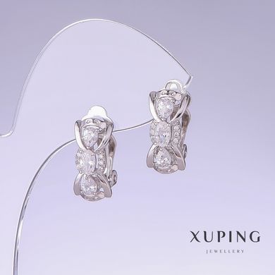 Сережки Xuping з білими цирконами L-17мм s-8мм родій купити біжутерію дешево в інтернеті