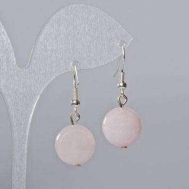 Сережки Рожевий Кварц натуральний камінь гладка кулька d-14мм+- L-35мм+- купити біжутерію дешево в інтернеті