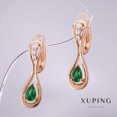 Сережки Xuping із зеленими каменями 25х8мм позолота 18к купити біжутерію дешево в інтернеті