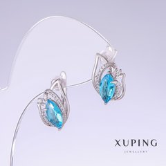 Сережки Xuping з блакитними цирконами Топаз L-17мм s-10мм родій купити біжутерію дешево в інтернеті