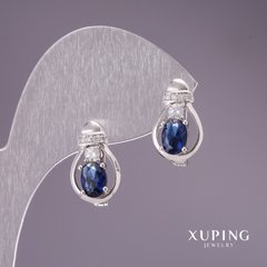 Сережки Xuping з синіми каменями 16х10мм родій купити біжутерію дешево в інтернеті