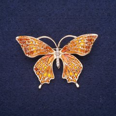 Брошка Метелик білі стрази емаль колір золотистий 49х32мм жовтий метал купити біжутерію дешево в інтернеті