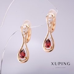 Сережки Xuping з каменем колір червоний 25х8мм позолота 18к купити біжутерію дешево в інтернеті