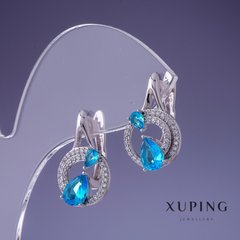 Сережки Xuping циркон Топаз синій 20х12мм родій купити біжутерію дешево в інтернеті