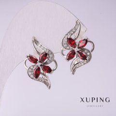 Сережки Xuping з червоними каменями 10х24мм родій купити біжутерію дешево в інтернеті