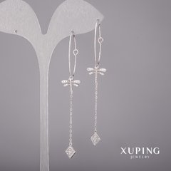Сережки Xuping з білими каменями 13х30х68мм Родій купити біжутерію дешево в інтернеті