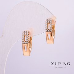 Сережки Xuping Позолота 18к з білими стразами 16х5мм + - купити біжутерію дешево в інтернеті