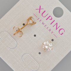 Сережки пусети Xuping з білим кристалом d-7мм+- Позолота 18К купити біжутерію дешево в інтернеті