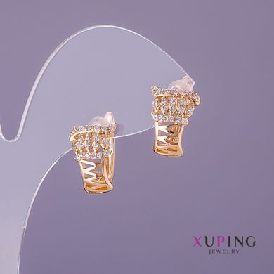 Сережки Xuping білі стрази d-10мм L-15мм колір золото купити біжутерію дешево в інтернеті