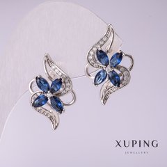 Сережки Xuping з синіми каменями 10х24мм родій купити біжутерію дешево в інтернеті