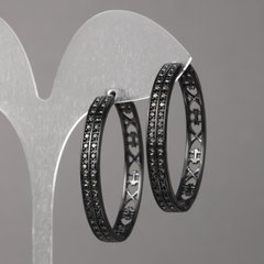 Серьги кольца Xuping Черный Родий с черными стразами 36х5мм+-