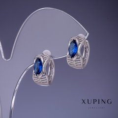 Сережки Xuping з синіми кристалами 7х14мм родій купити біжутерію дешево в інтернеті