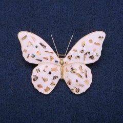 Брошка Метелик Халіотіс і біла емаль, золотистий метал 40х55мм купити біжутерію дешево в інтернеті
