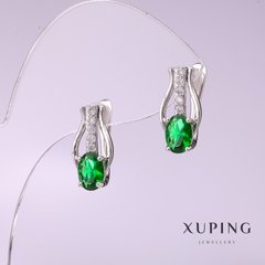 Сережки Xuping із зеленим каменем 16х8мм родій купити біжутерію дешево в інтернеті