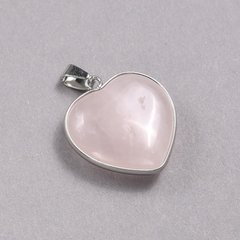 Кулон Серце в сріблястій оправі Рожевий Кварц d-26х26мм+- купити біжутерію дешево в інтернеті