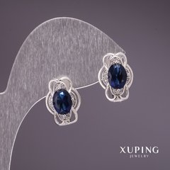 Сережки Xuping з синіми каменями 10х15мм родій купити біжутерію дешево в інтернеті