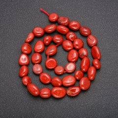 Намистини на нитці з натурального каменю Яшма червона галтівка d- 8-12мм + - L-39см + - купити біжутерію
