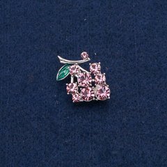 Брошка-кулон Виноград, сріблястий метал з рожевими каменями 29х20мм + - купити біжутерію дешево в інтернеті
