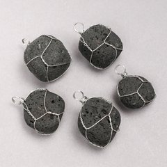 Кулон в сріблястому обплетенні з натурального каменю Лава d-35х20мм+- купити біжутерію дешево в інтернеті