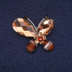 Брошка Метелик з коричневими кристалами, сріблястий метал 27х33мм купити біжутерію дешево в інтернеті
