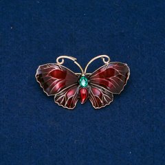 Брошка Метелик золотистий метал, емаль, зелена страза 48х27мм + - купити біжутерію дешево в інтернеті