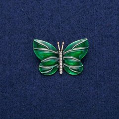 Брошка Метелик із зеленою емаллю і стразами 22х33мм, золотистий метал купити біжутерію дешево в інтернеті