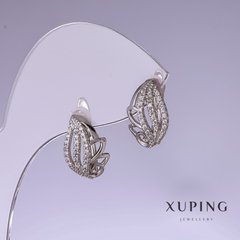 Сережки Xuping з білими стразами 14х10мм родій купити біжутерію дешево в інтернеті