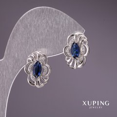 Сережки Xuping з синіми каменями 17х12мм родій купити біжутерію дешево в інтернеті