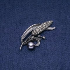Брошка кулон Колосок з чорним перлами "Майорка 68х30мм купити біжутерію дешево в інтернеті